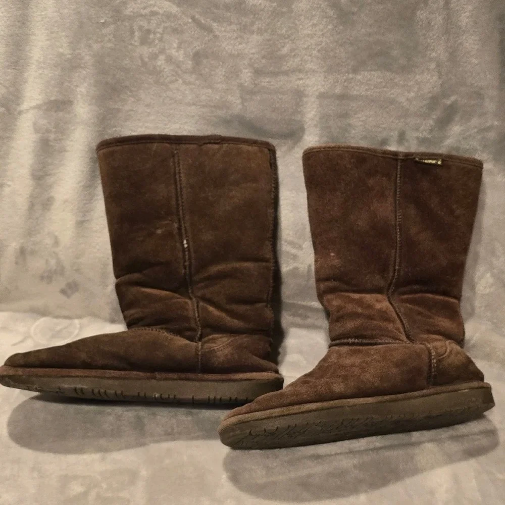 Bearpaw Womens‎ Suede Sheepskin Lining Boots Chocolate Brown Mid-Calf 9